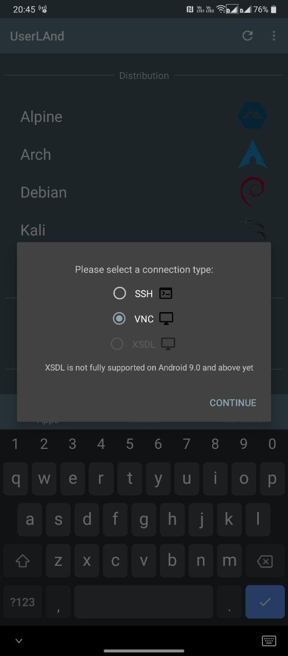Userland Ubuntu VNC或SSH选择
