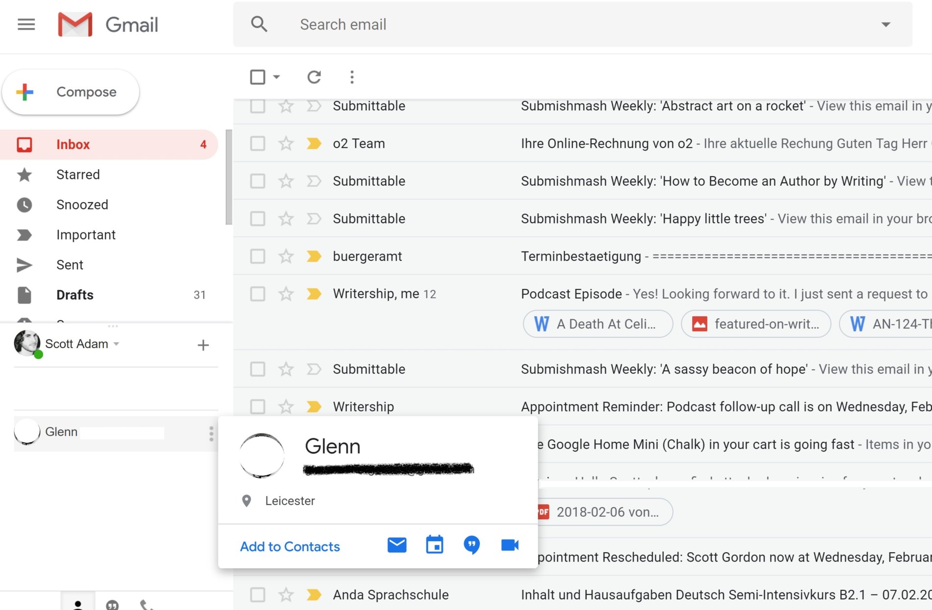 新的Gmail收件箱聊天悬停按钮操作