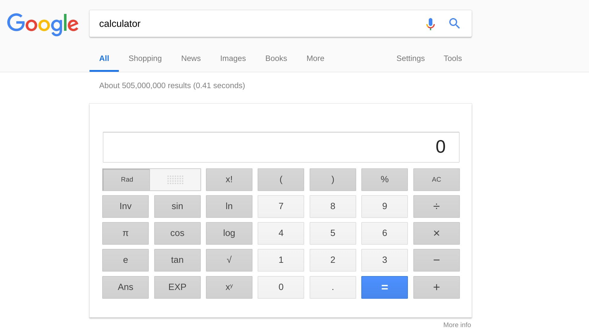 Google搜索计算器屏幕截图