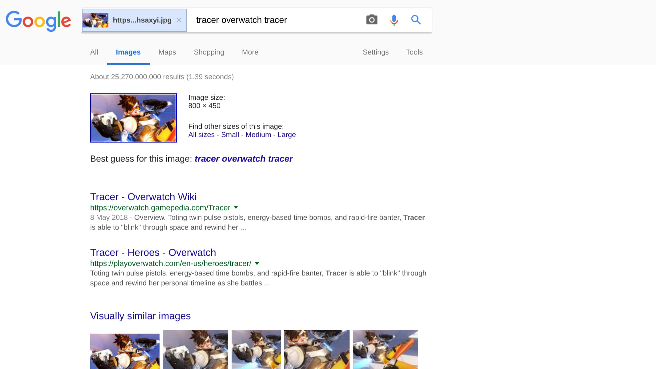 Google搜索反向图像示例屏幕截图