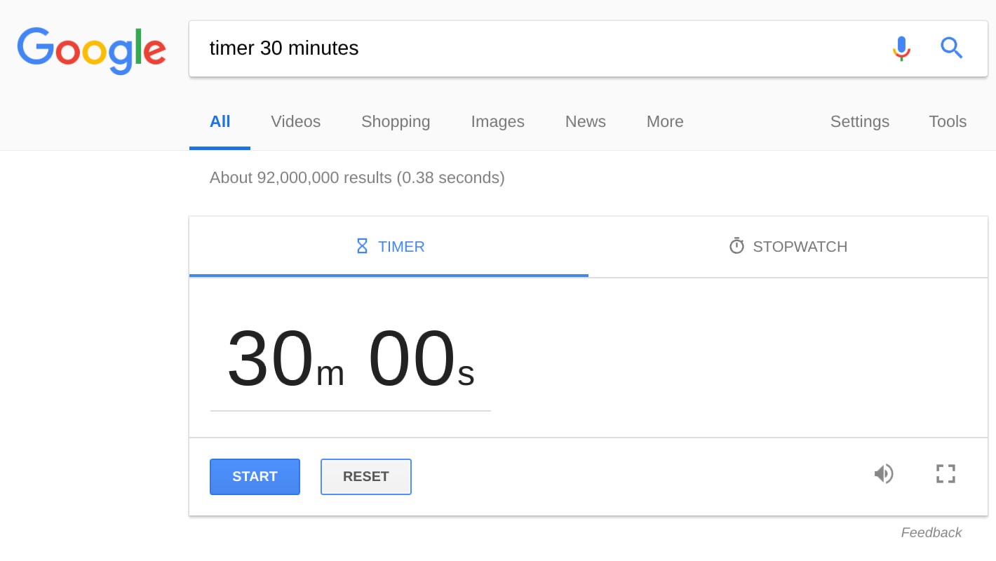 Google搜索计时器示例屏幕截图