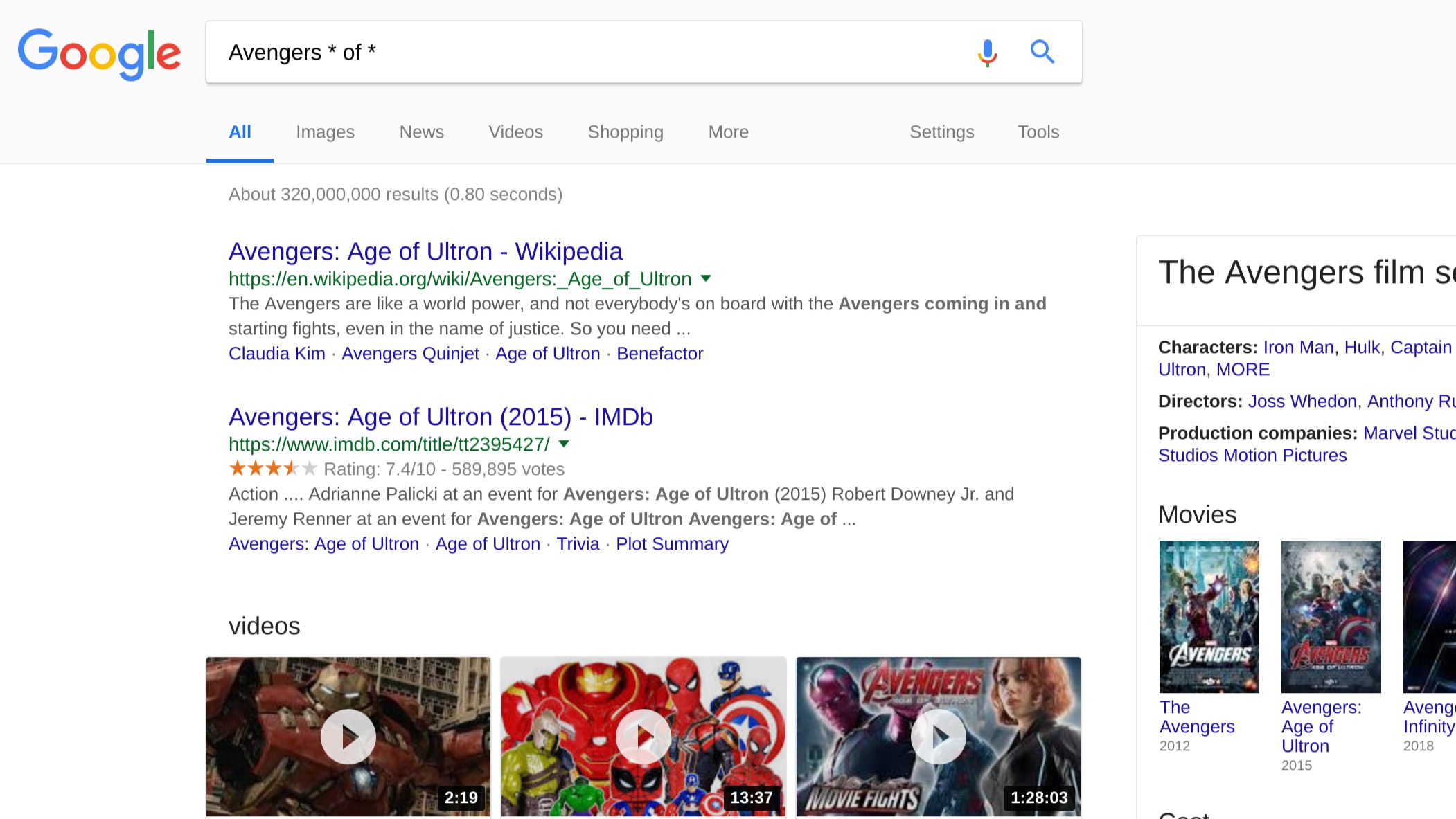 Google搜索通配符示例屏幕截图
