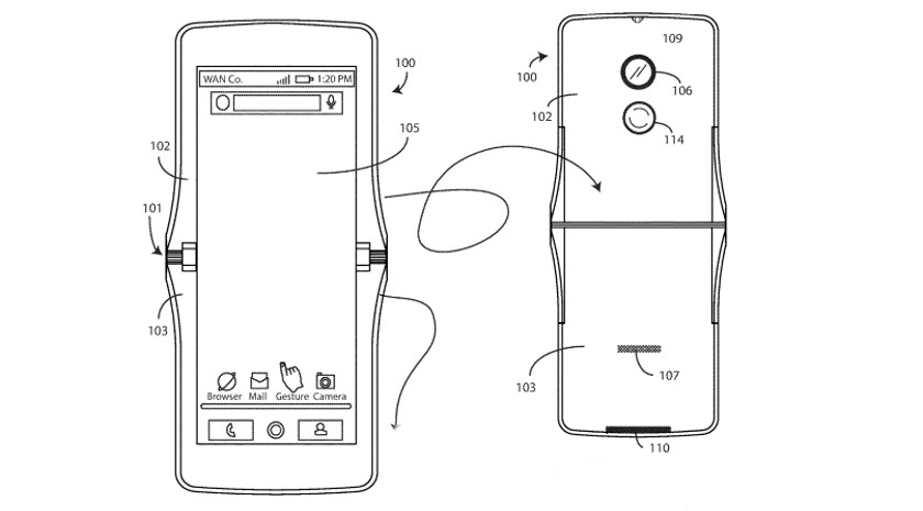显示摩托罗拉可折叠手机专利的图像。