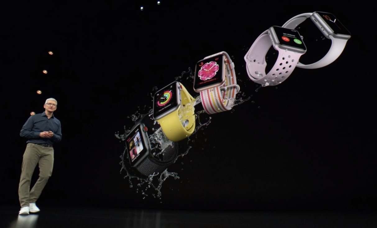在2018年苹果活动中看到的各种Apple Watch车型。