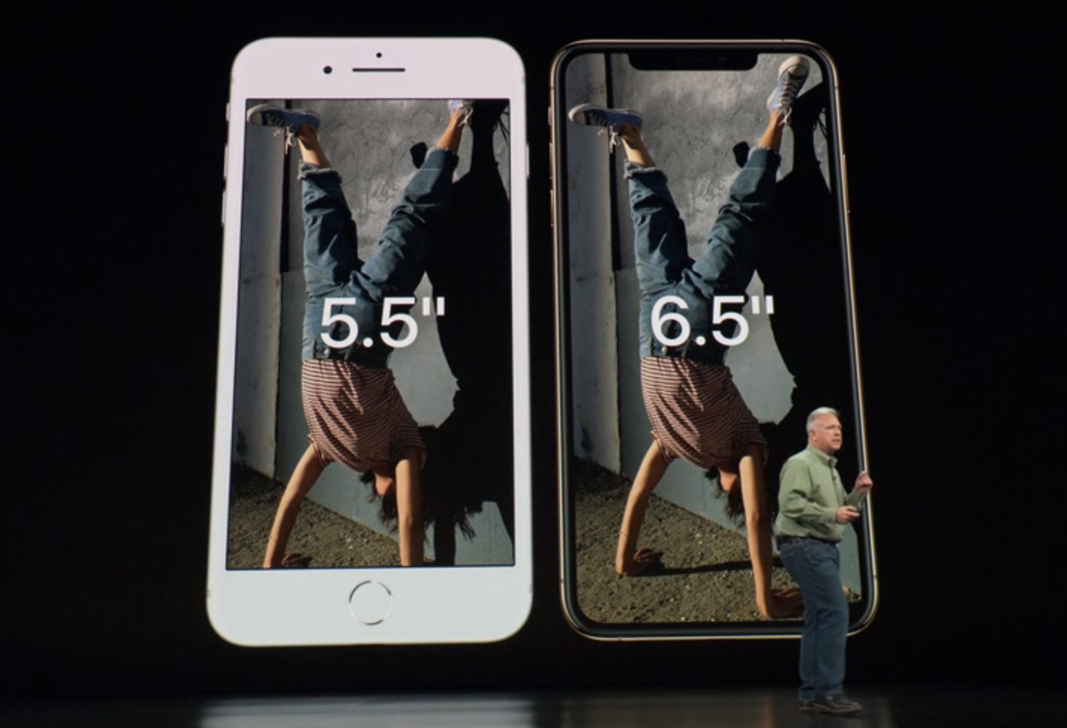 与iPhone 8 Plus相比，Apple iPhone XS Max。