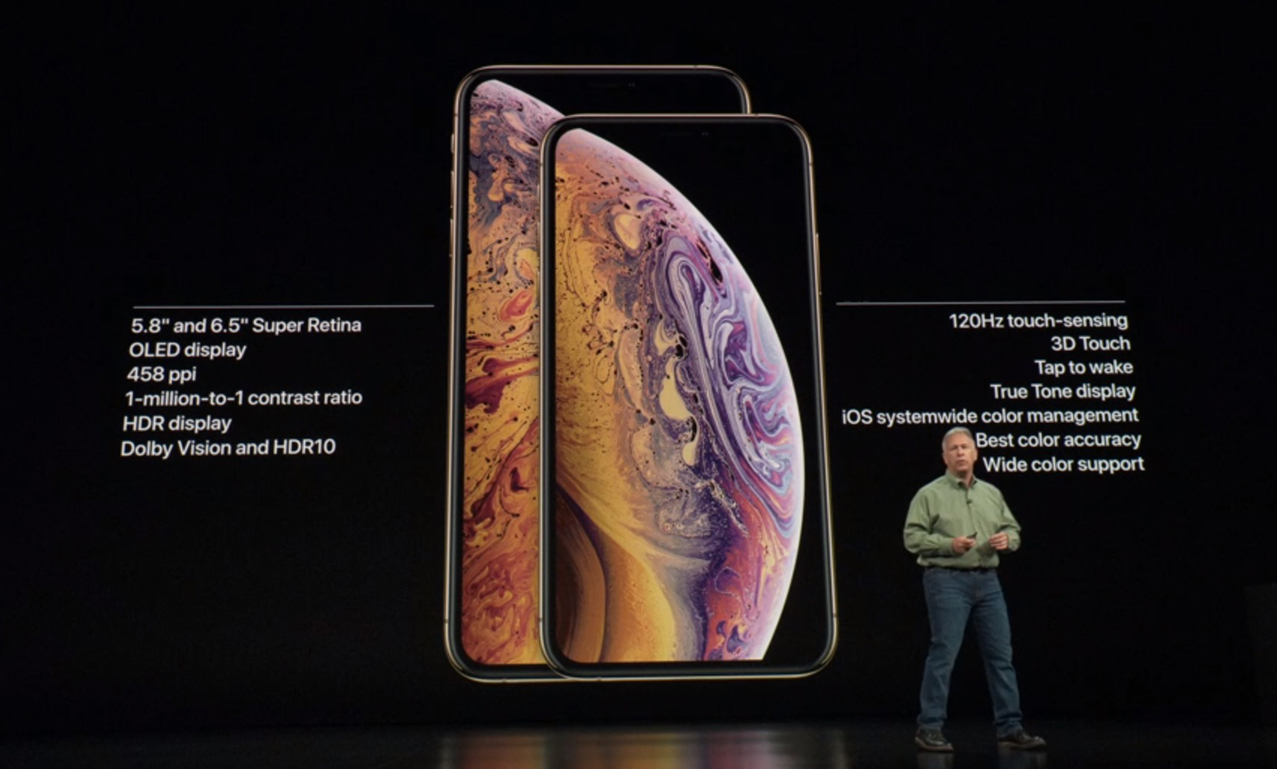 iPhone XS和iPhone XS Max在2018年Apple Event在舞台上可以看到。