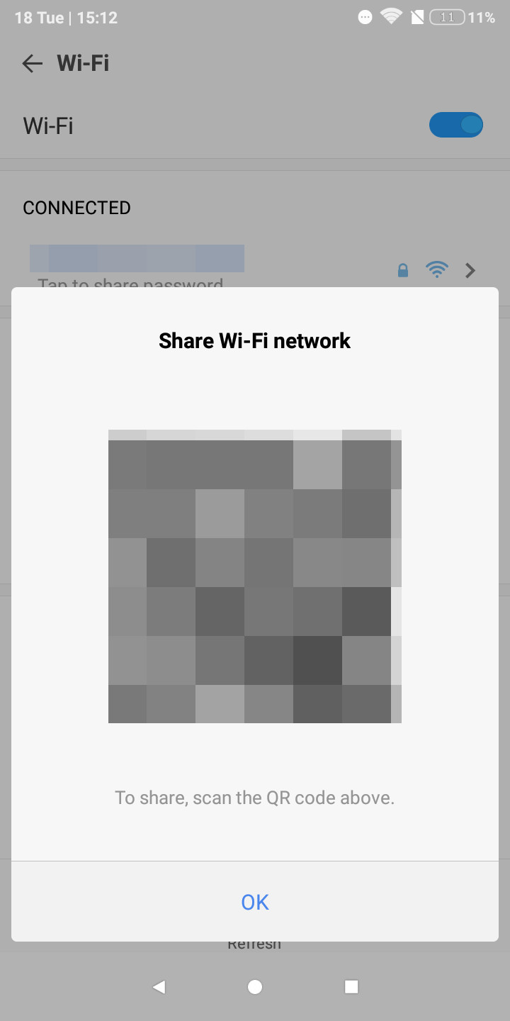 小米手机上的Wi-Fi共享选项。