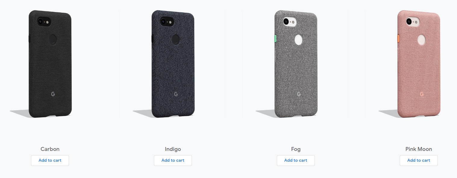 Google Pixel 3 Fabric Case的四种可用颜色。