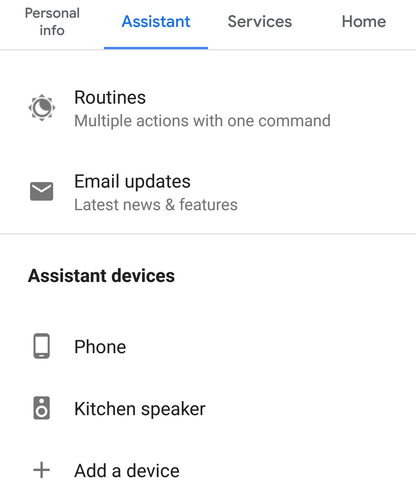 Google Assistant菜单显示一般选项。