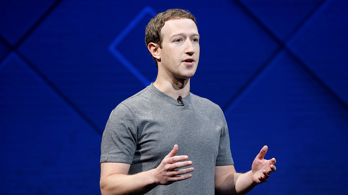 Facebook首席执行官马克·扎克伯格（Mark Zuckerberg）的图像进行了公开演讲。