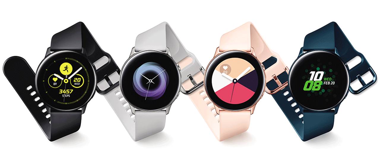 新的三星Galaxy Watch Active和Fit Watchfaces的GIF。