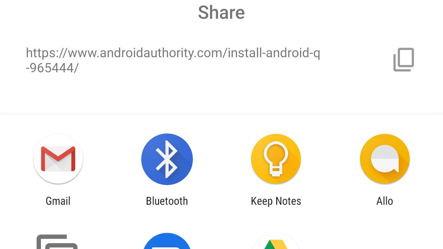 Android Q共享菜单的屏幕截图。bob体育提现