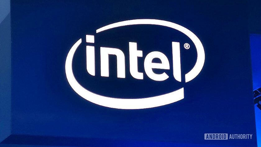 Intel展位标志在标志在MWC 2019年