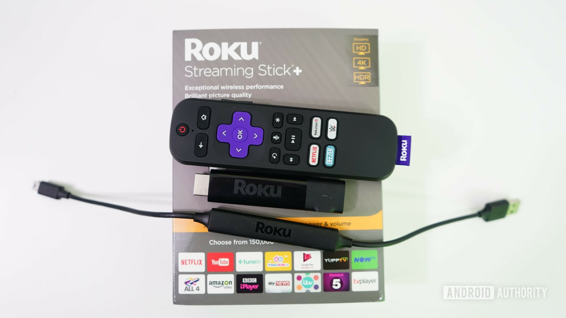 Roku Streaming Stick Plus盒子内容的最高视图。