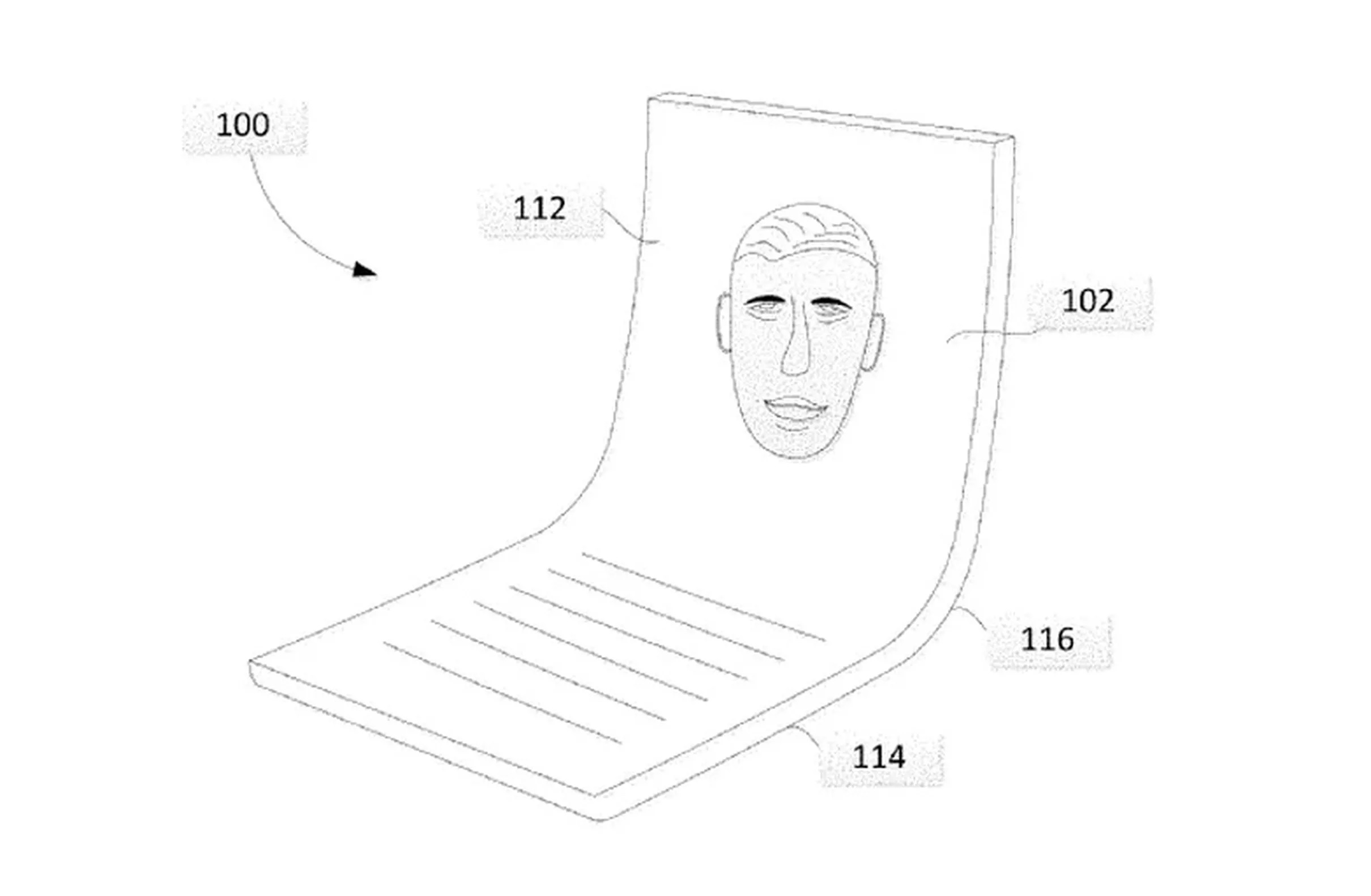 Google折叠设备专利显示了一部直立的折叠手机，并带有显示屏上的脸部图。