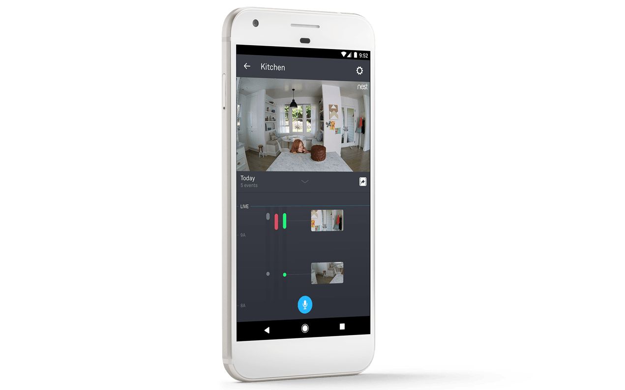 带有Nest Video历史记录的手机的屏幕截图，嵌套感知功能。