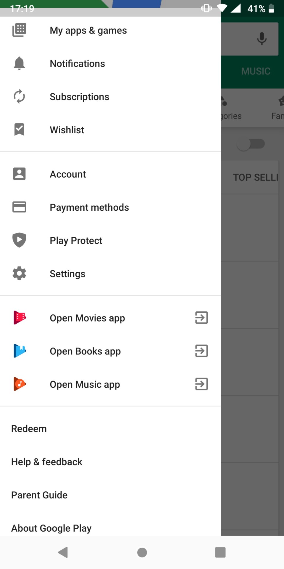 Google Play商店菜单