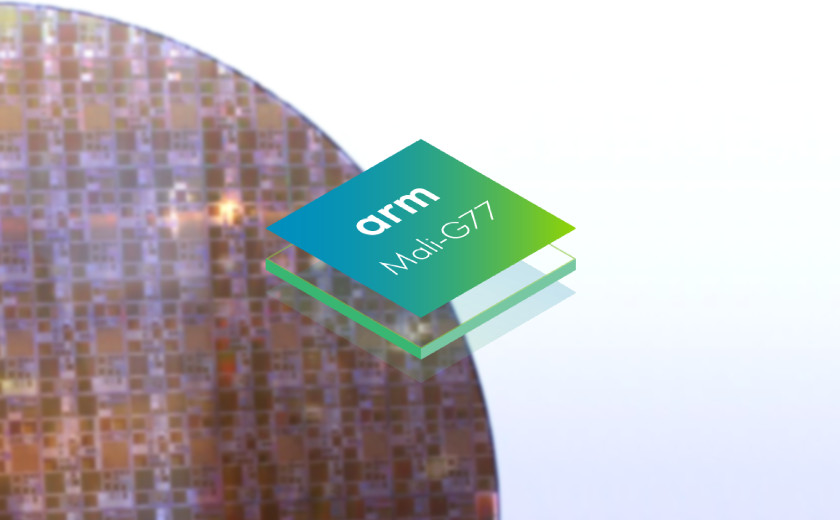 硅晶圆背景上的Arm Mali-G77标志