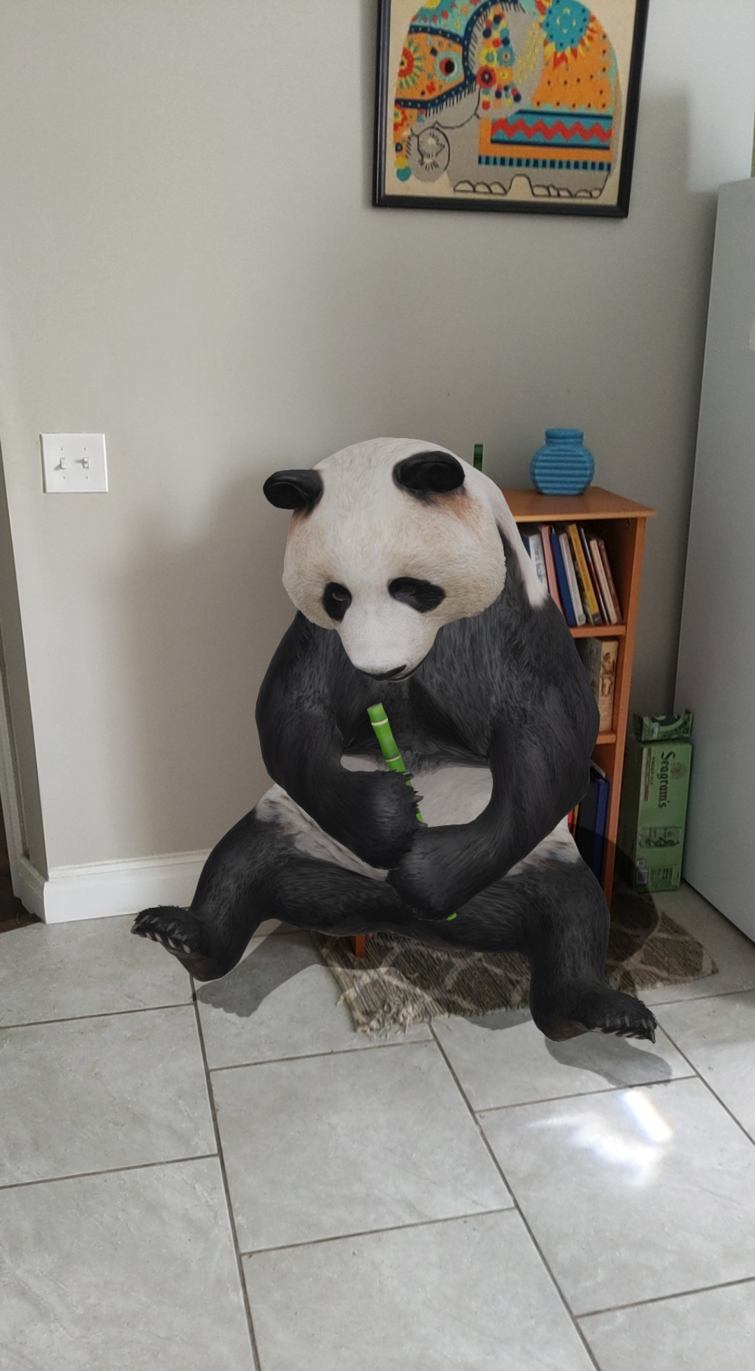 一个房子里的熊猫。