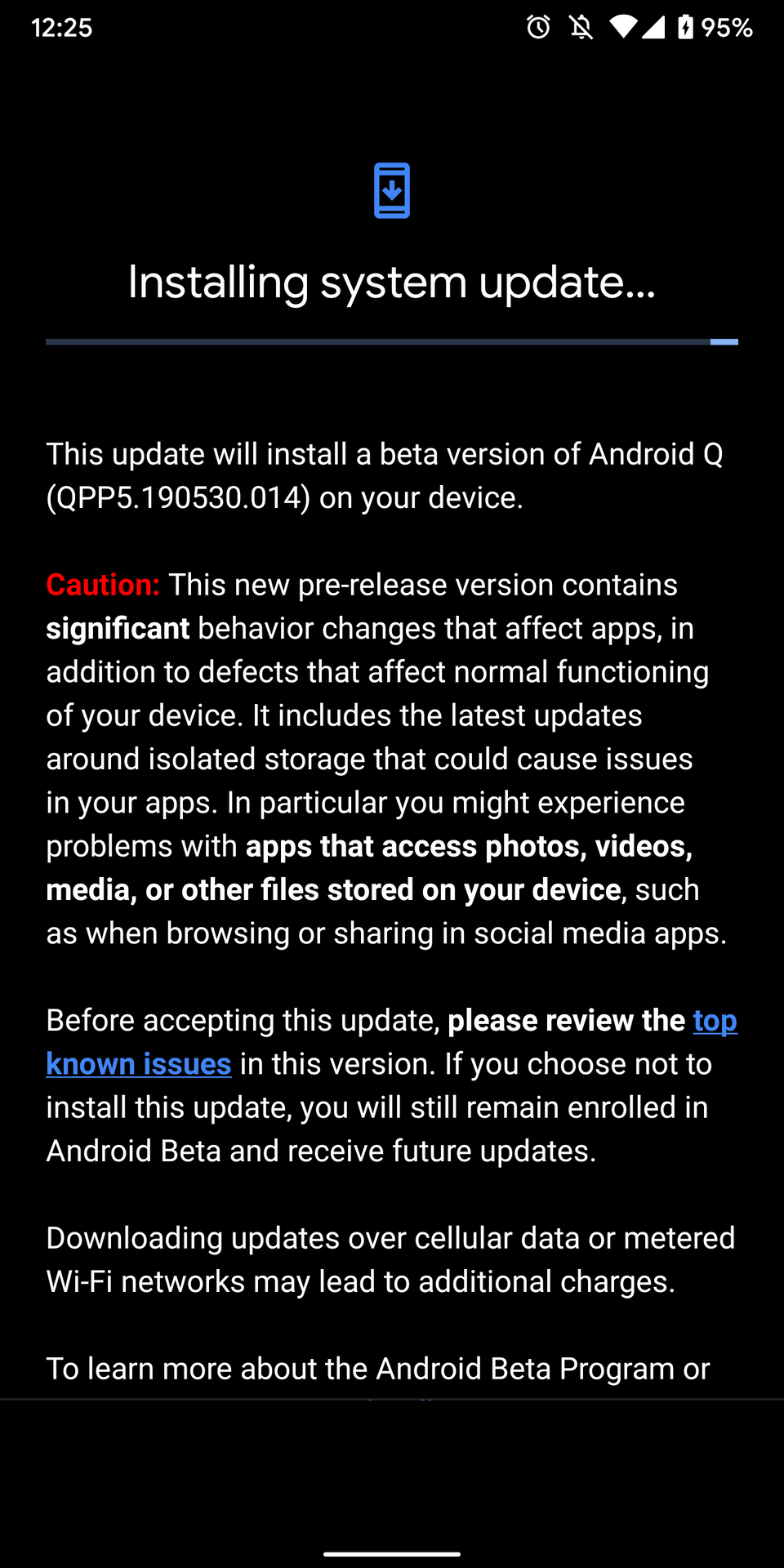 bob体育提现Android Q Beta 5系统更新OTA屏幕截图Google Pixel 2 XL
