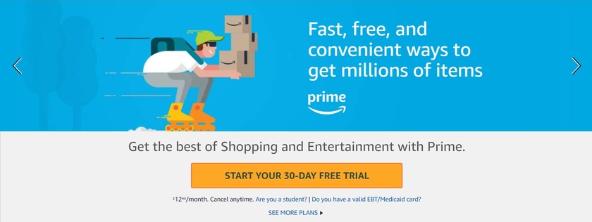 通过30天的试用免费获得Amazon Prime