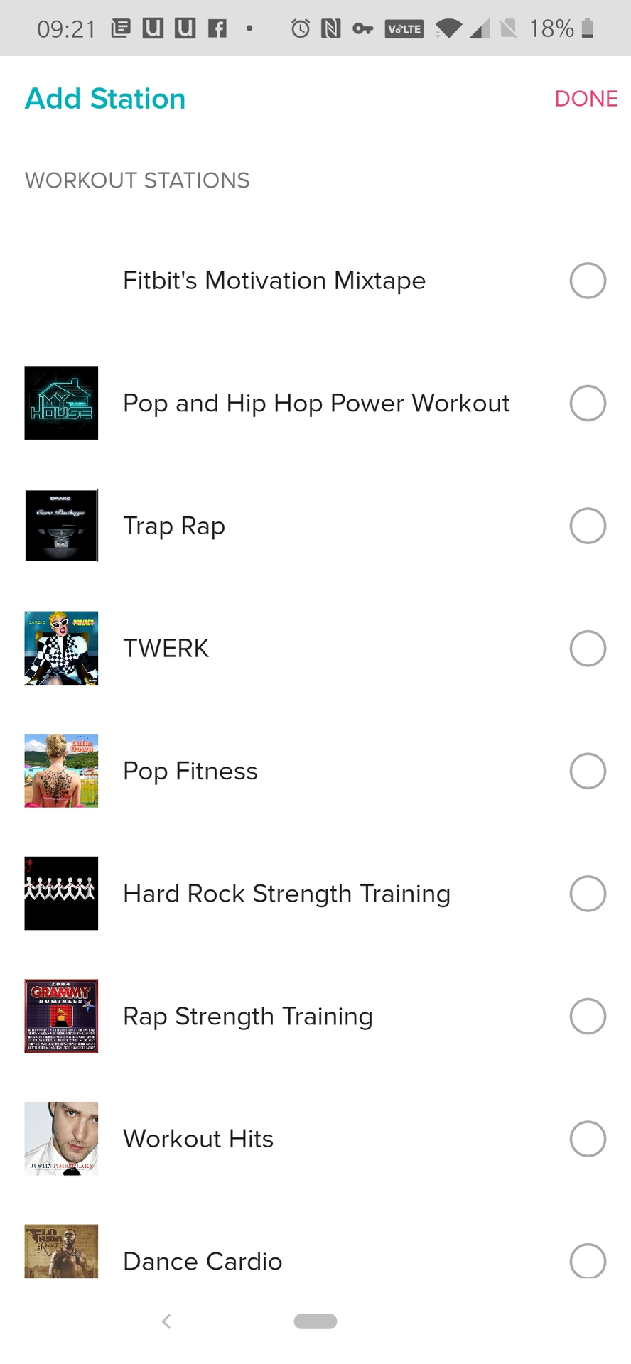 Fitbit应用在Pandora上显示健身播放列表