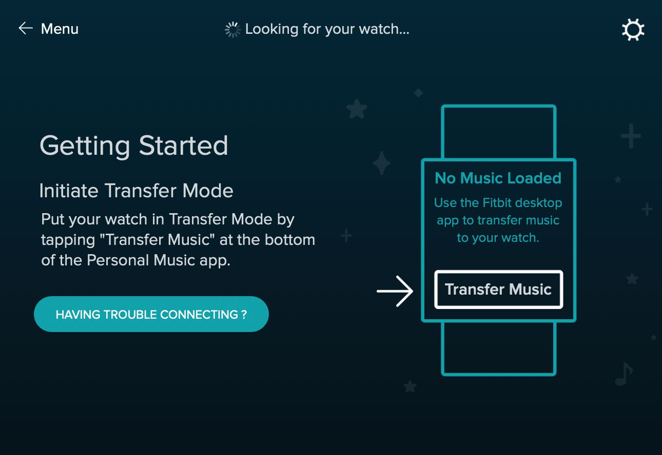 Fitbit Connect应用程序显示音乐管理屏幕