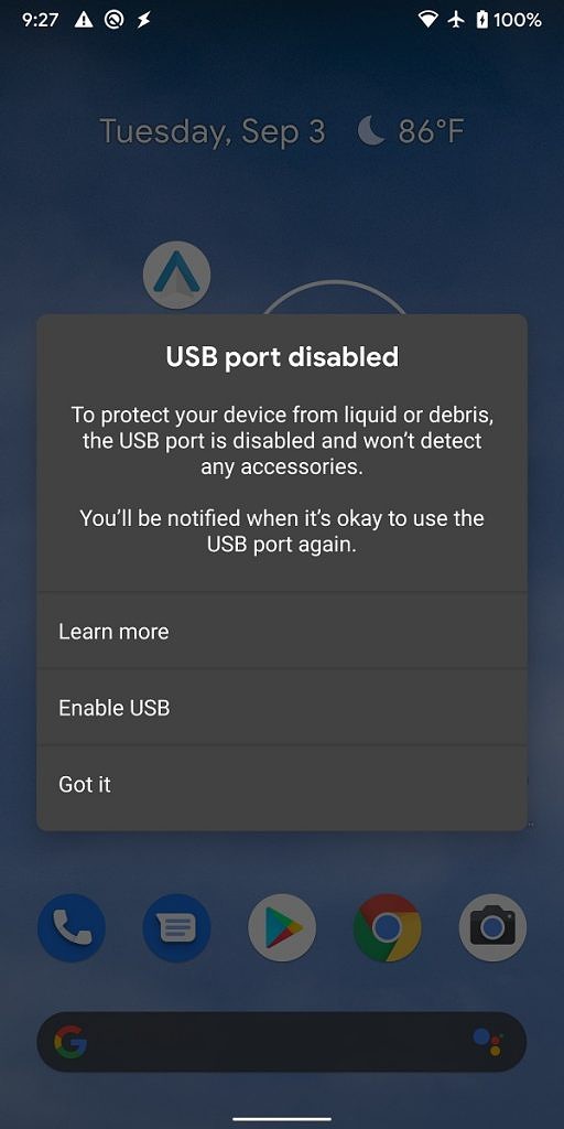 bob体育提现USB端口中的Android 10液体或碎屑