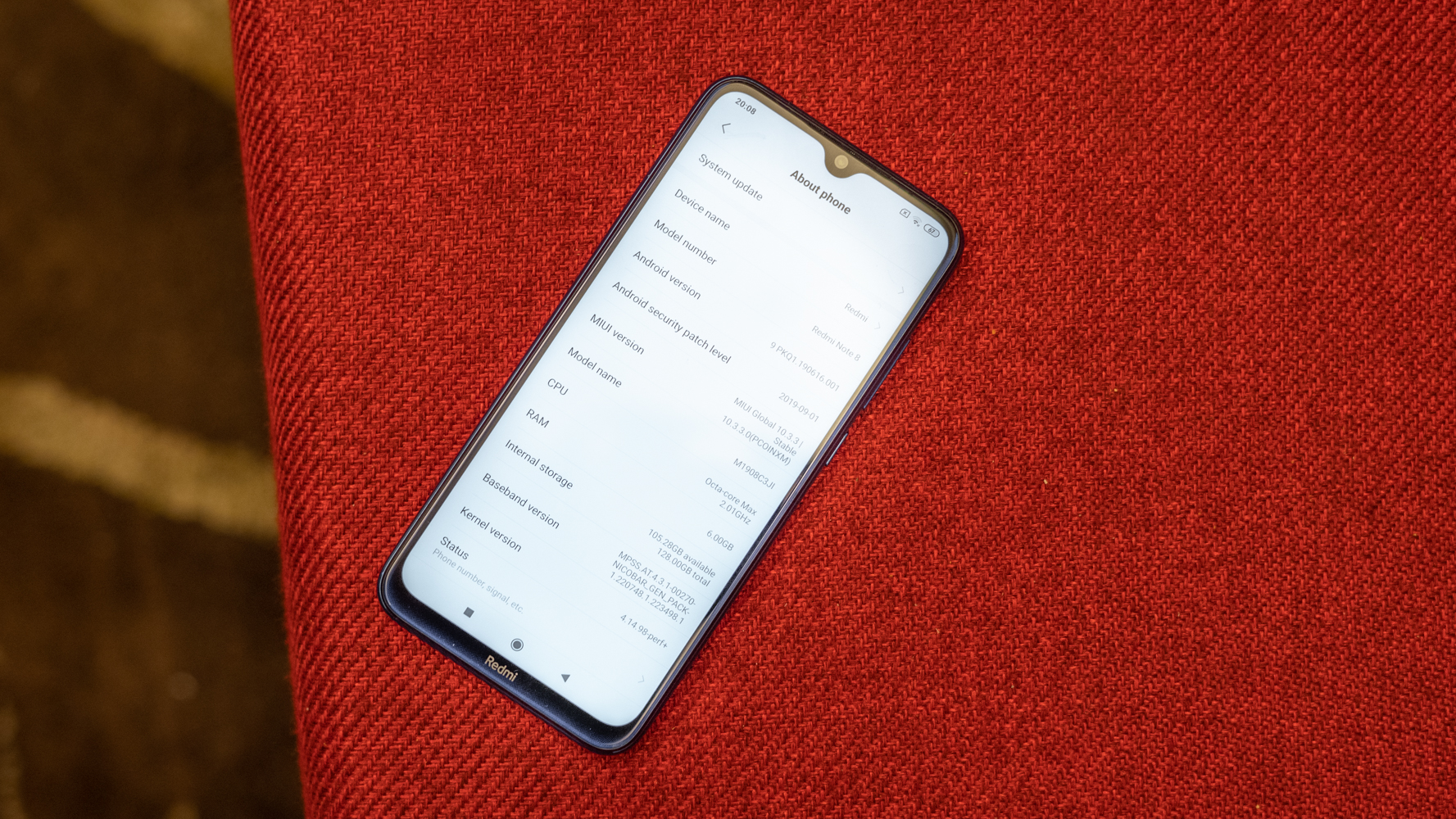 Redmi Note 8带大约页面的线索图像