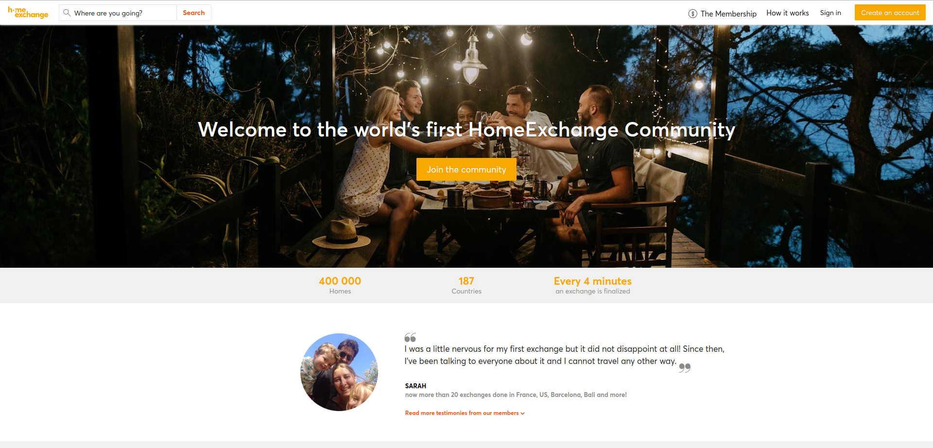 房屋交换主页的屏幕截图 -  Airbnb竞争对手