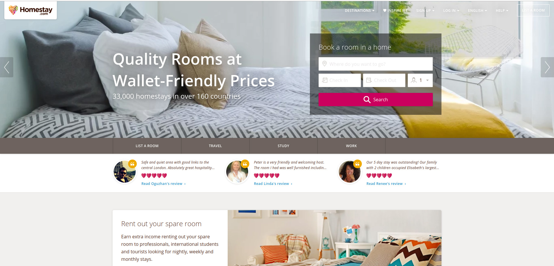 HOMESTAY主页的屏幕截图 -  Airbnb竞争对手