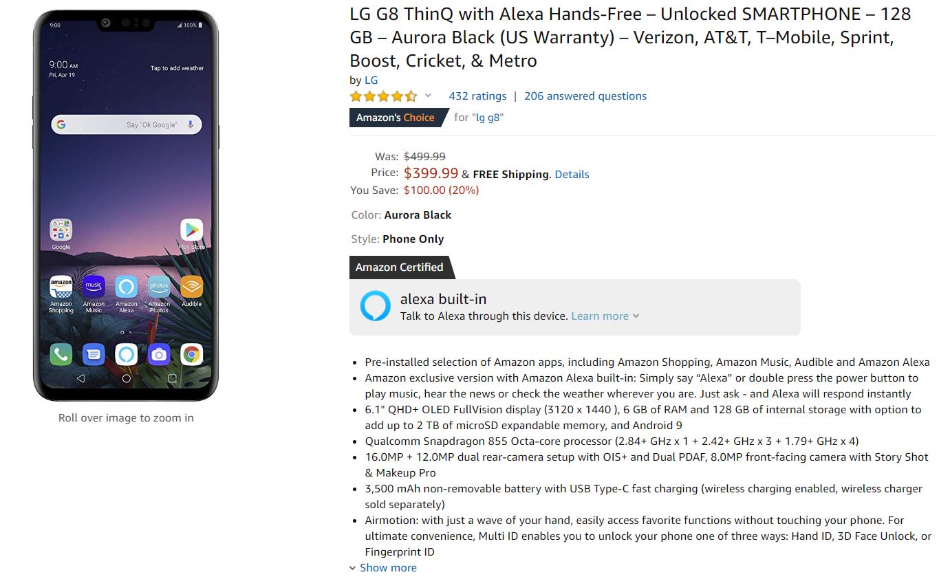 LG G8 ThinQ Amazon交易
