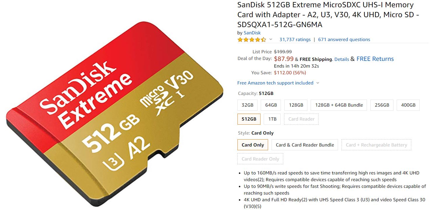 Sandisk 512GB极限microSD存储卡2