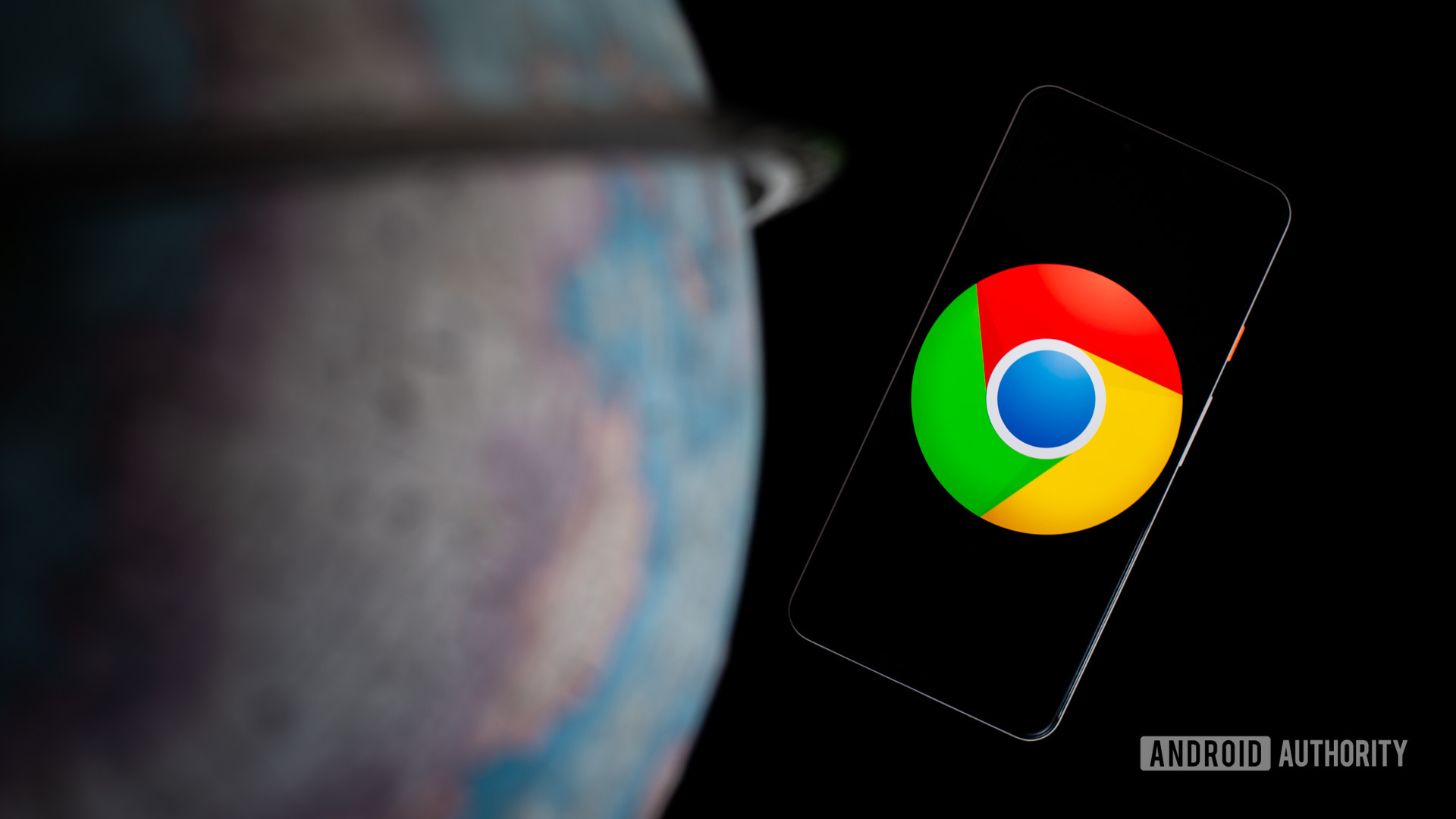 Google Chrome on智能手机旁边的Globe Stock Photo