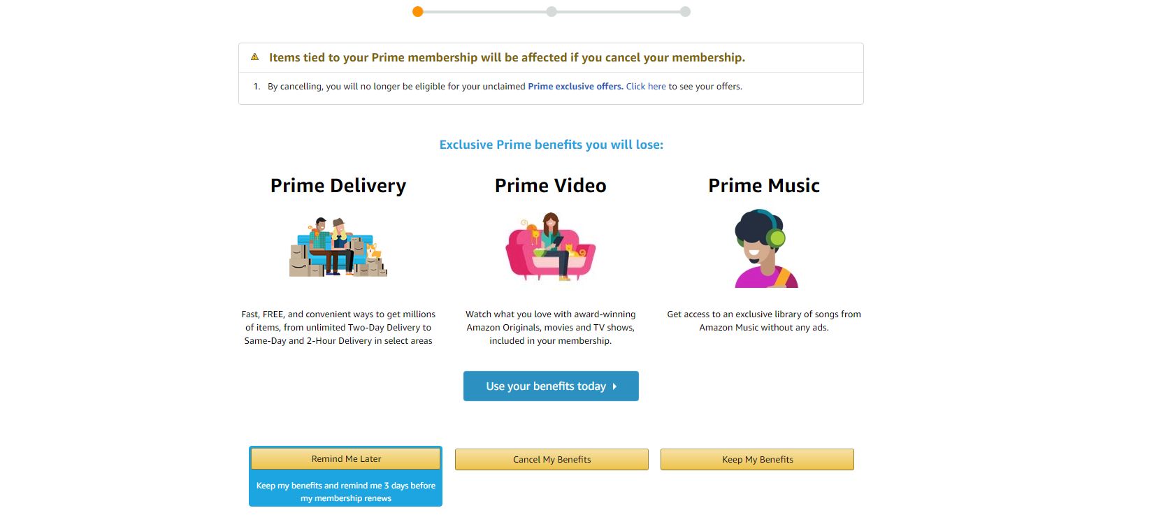 Amazon Prime取消会员屏幕