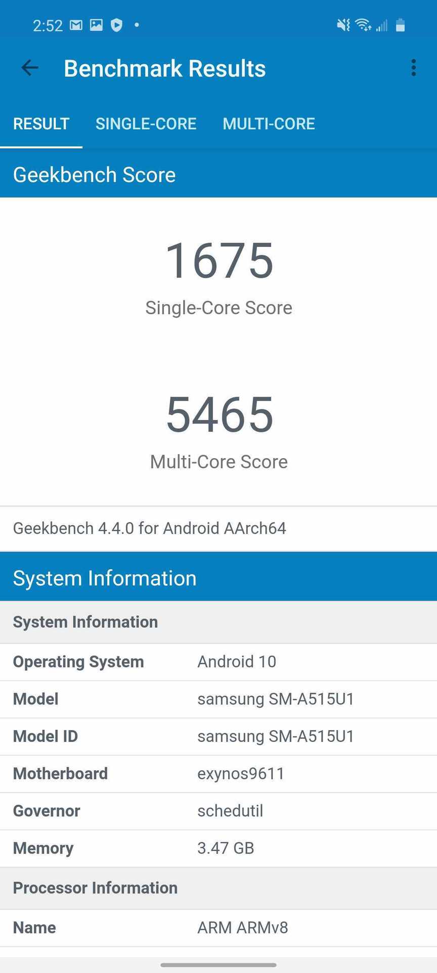 三星Galaxy A51 Geekbench 4基准