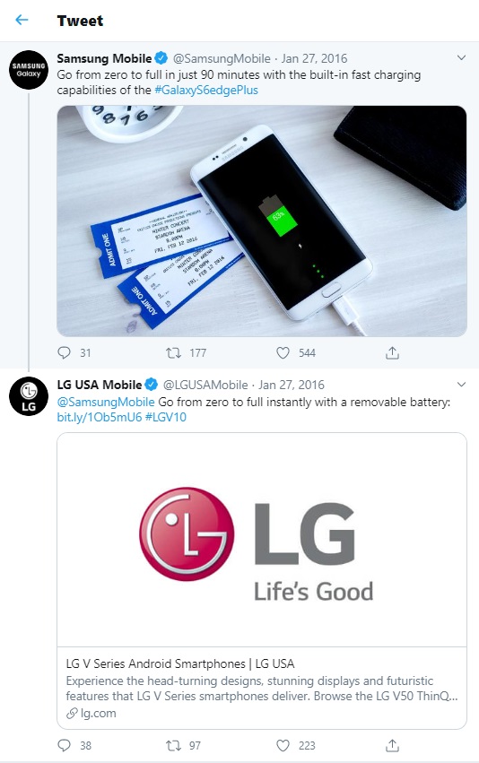LG三星推文可移动电池