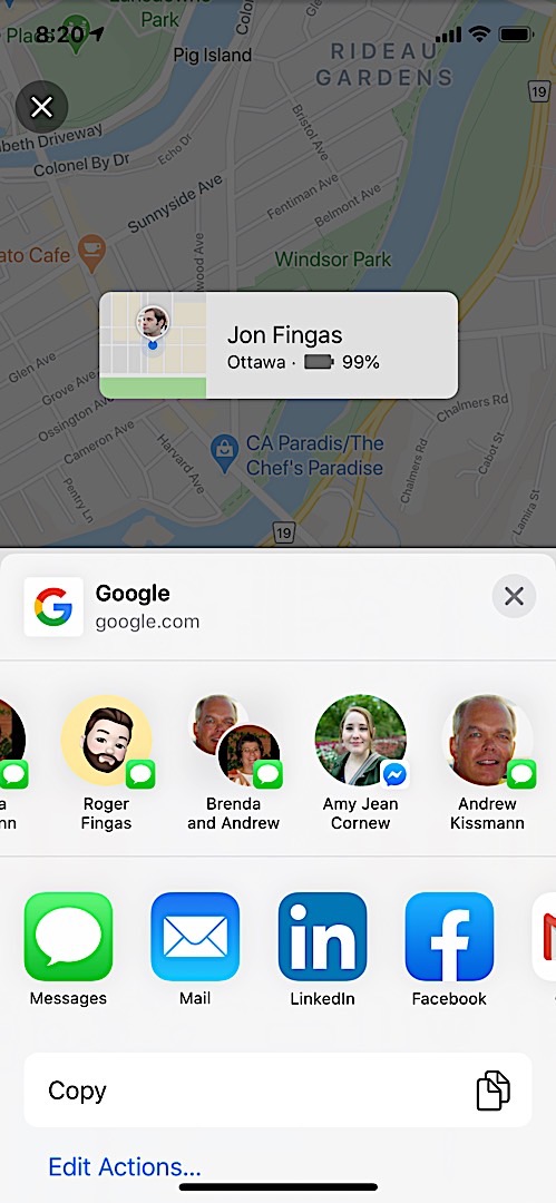 Google地图位置在iOS上共享