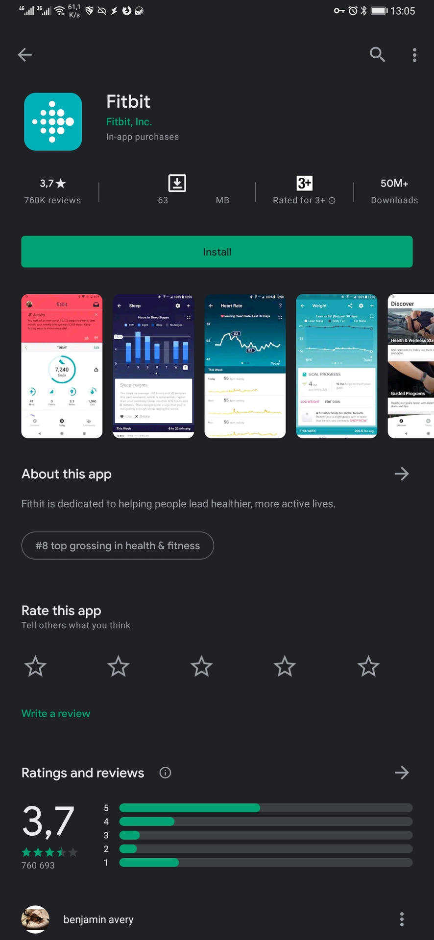 在Google Play Store上下载Fitbit App 3