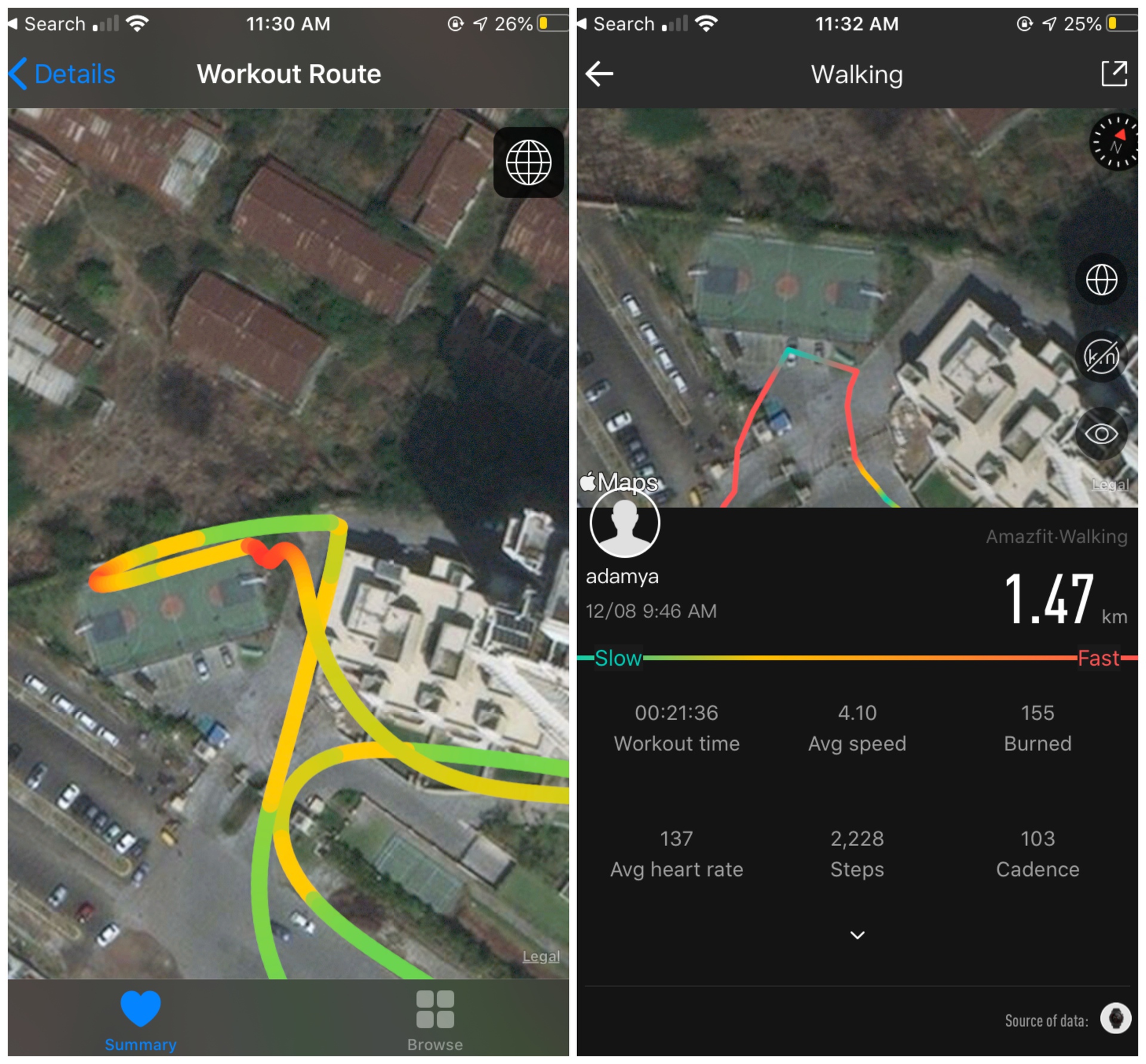 Apple Watch 4 GPS地图与Amazfit Stratos 3 GPS地图