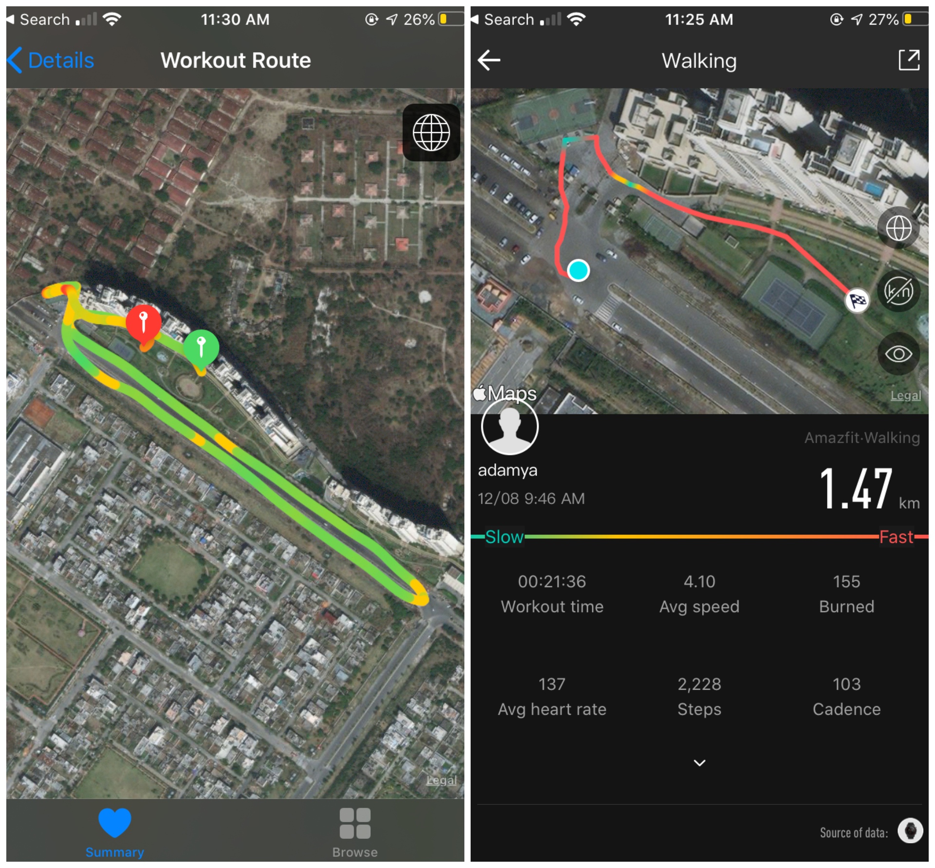 Apple Watch 4与Amazfit Stratos 3 GPS跟踪地图