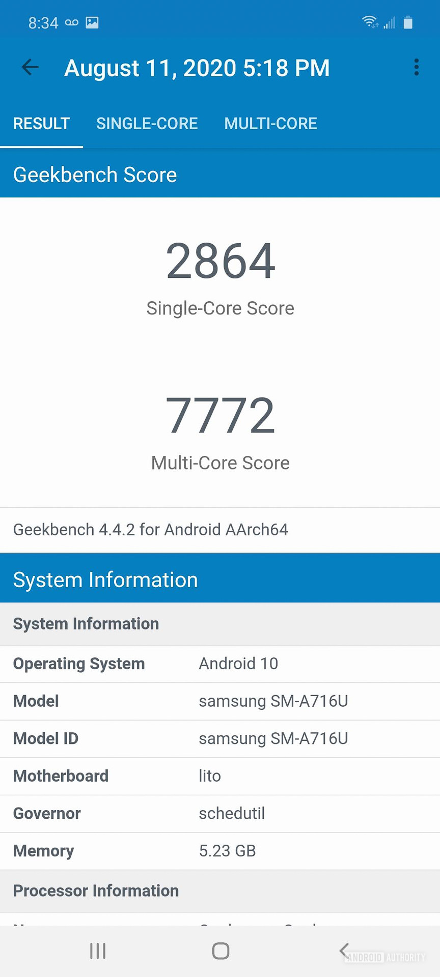 三星Galaxy A71 5G Geekbench
