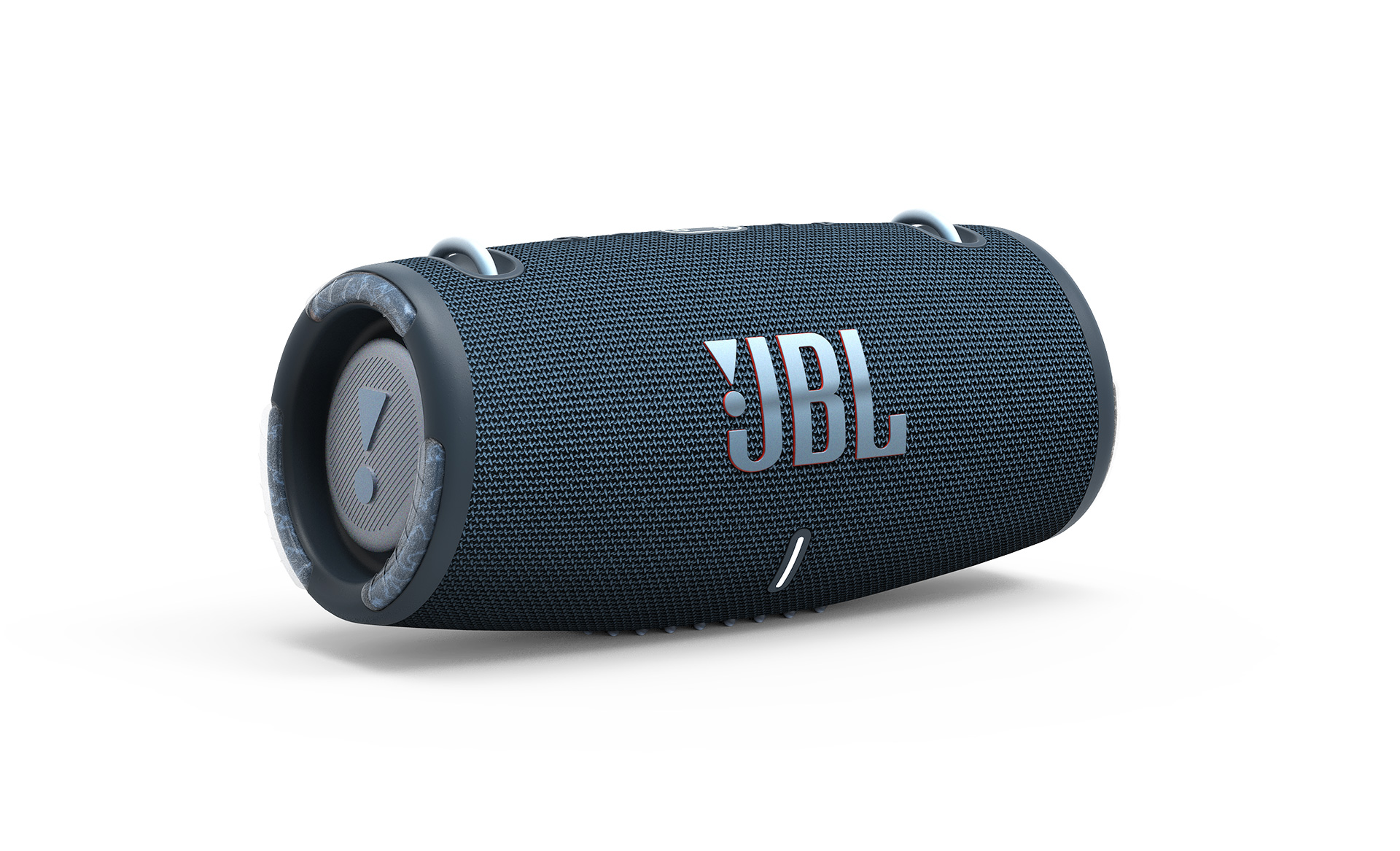 产品回报jbl Xtreme 3水和防尘扬声器在海军反对白色背景。