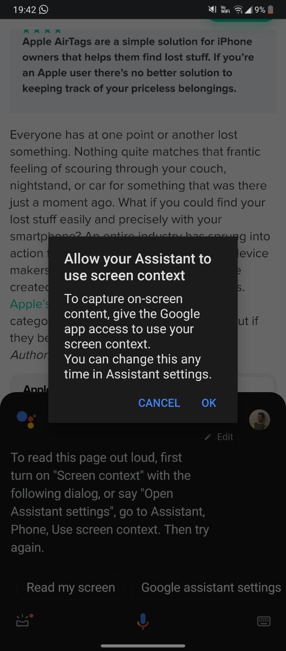 Google Assistant阅读屏幕内容1