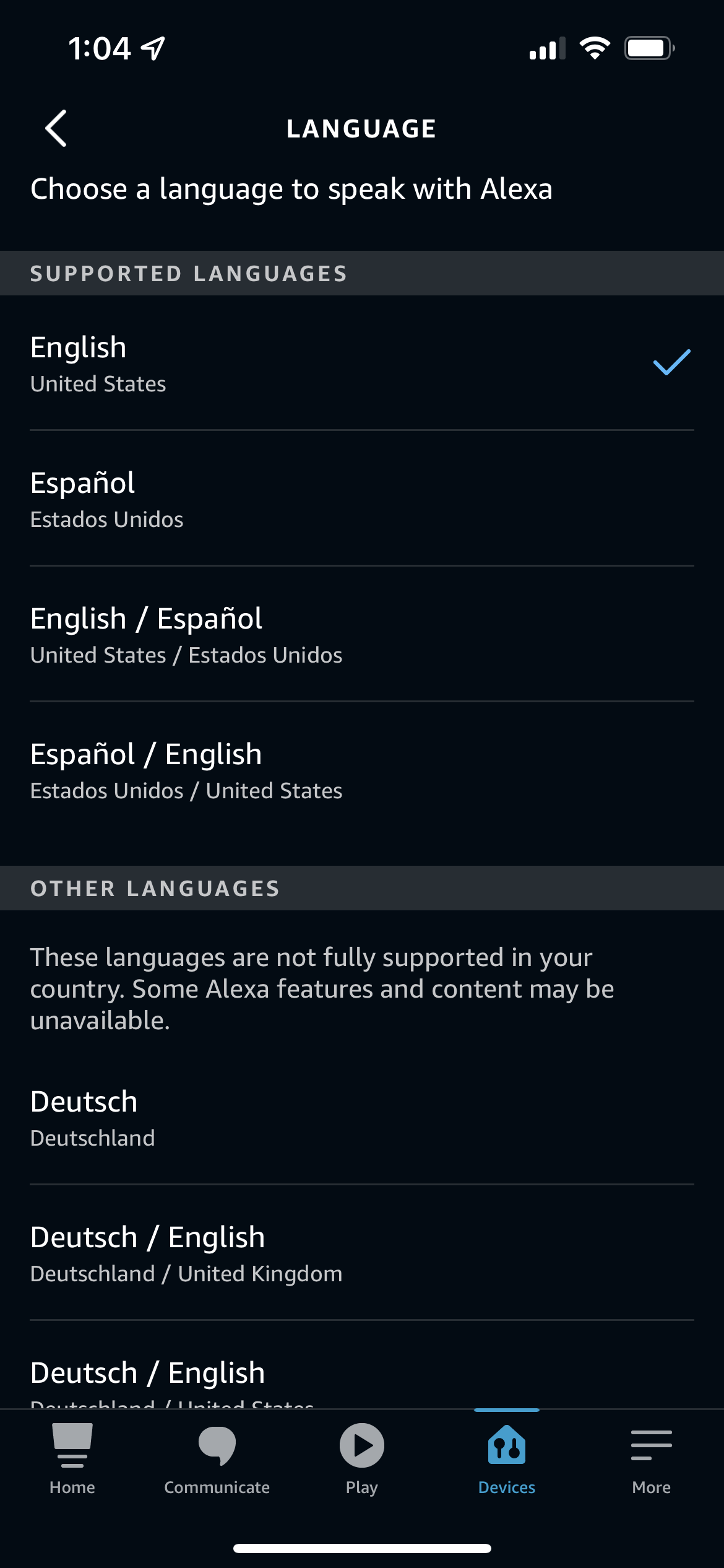 在Alexa应用中选择语言