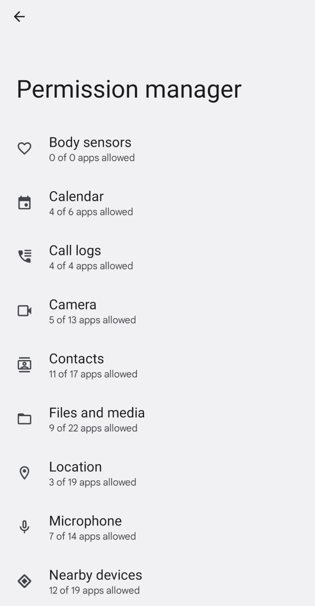 bob体育提现Android 12 Permissions Manager屏幕截图