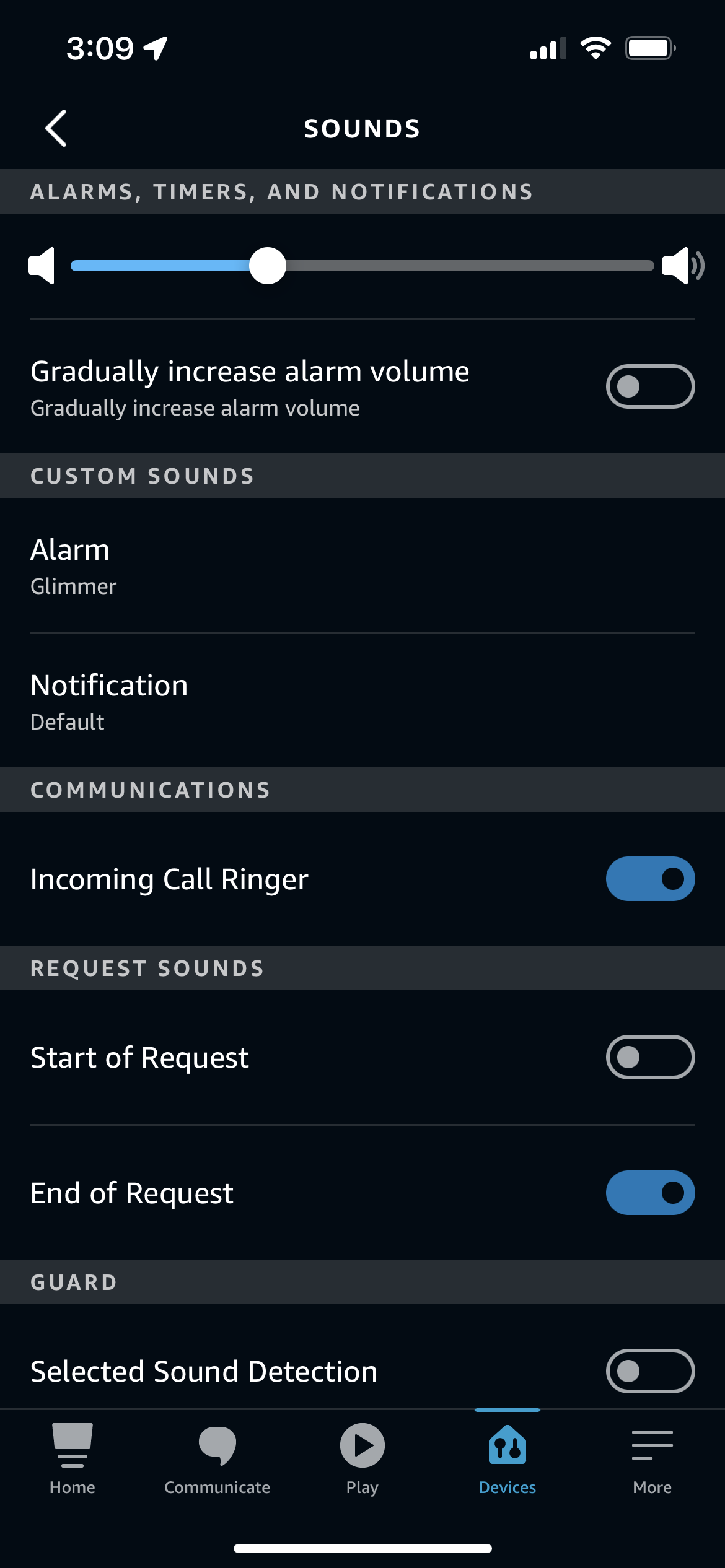 Alexa应用中的设备声音设置