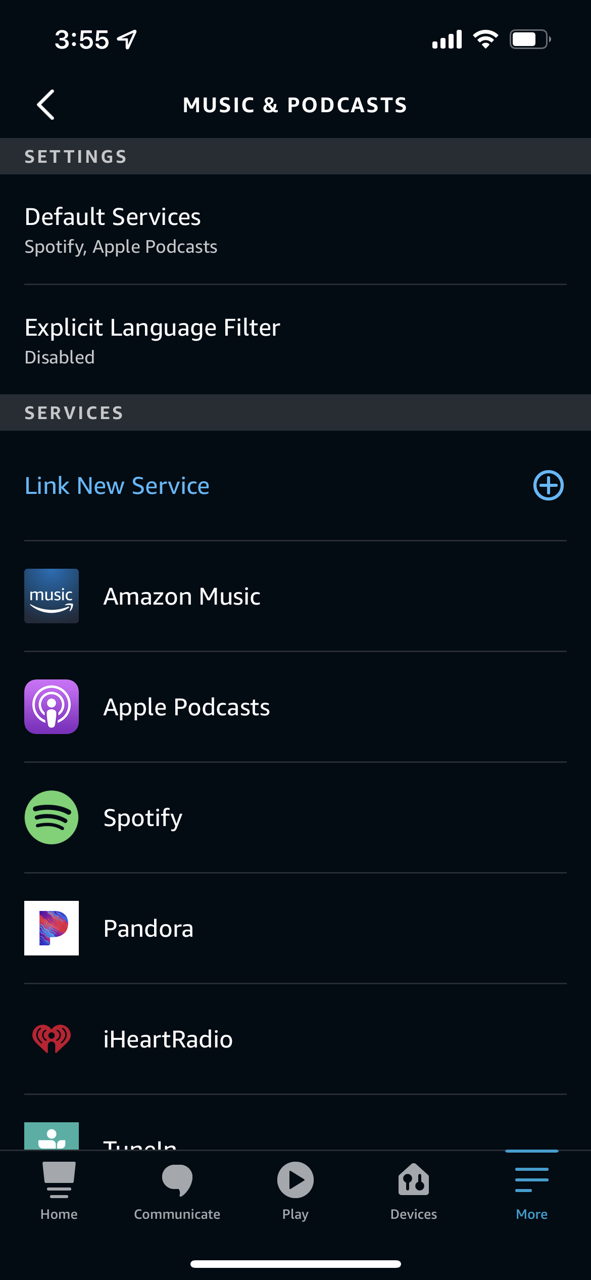 Amazon Alexa应用中的音乐选项