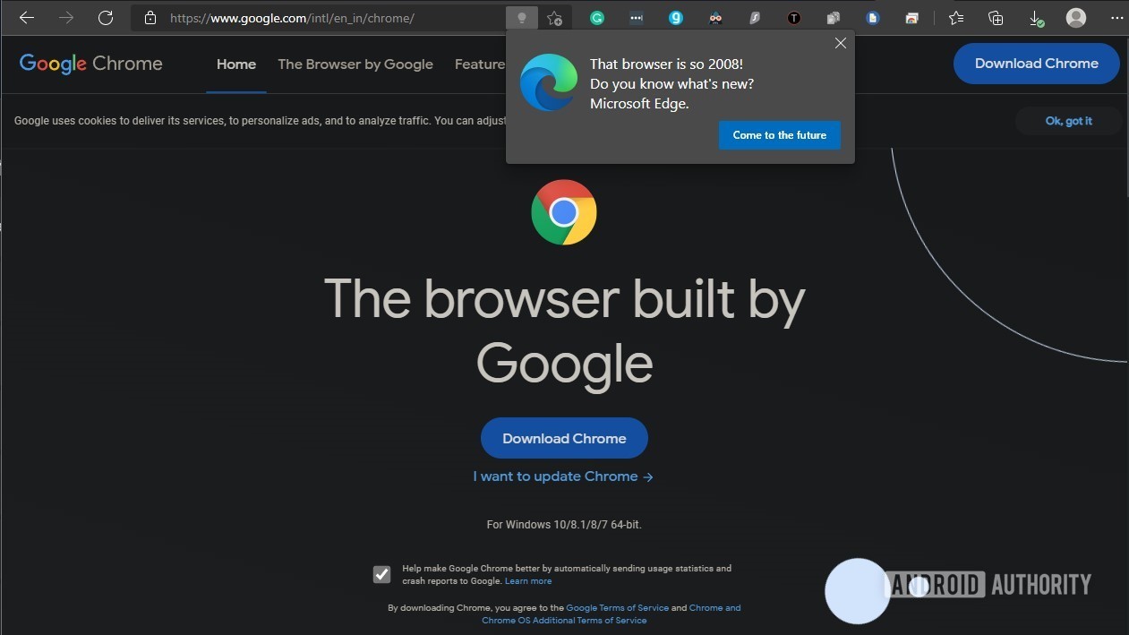 Microsoft Edge Google Chrome Switch警报