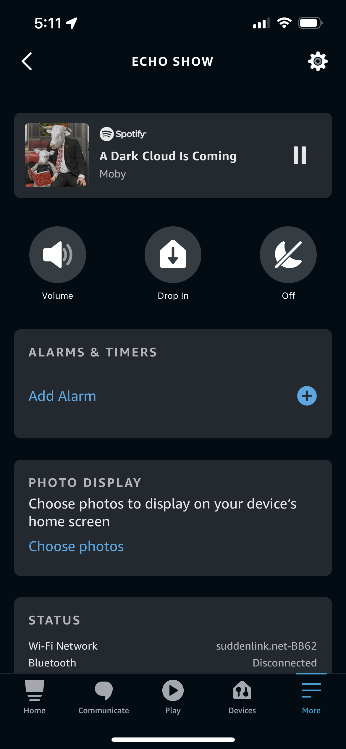 Alexa应用中的Echo显示的设备页面